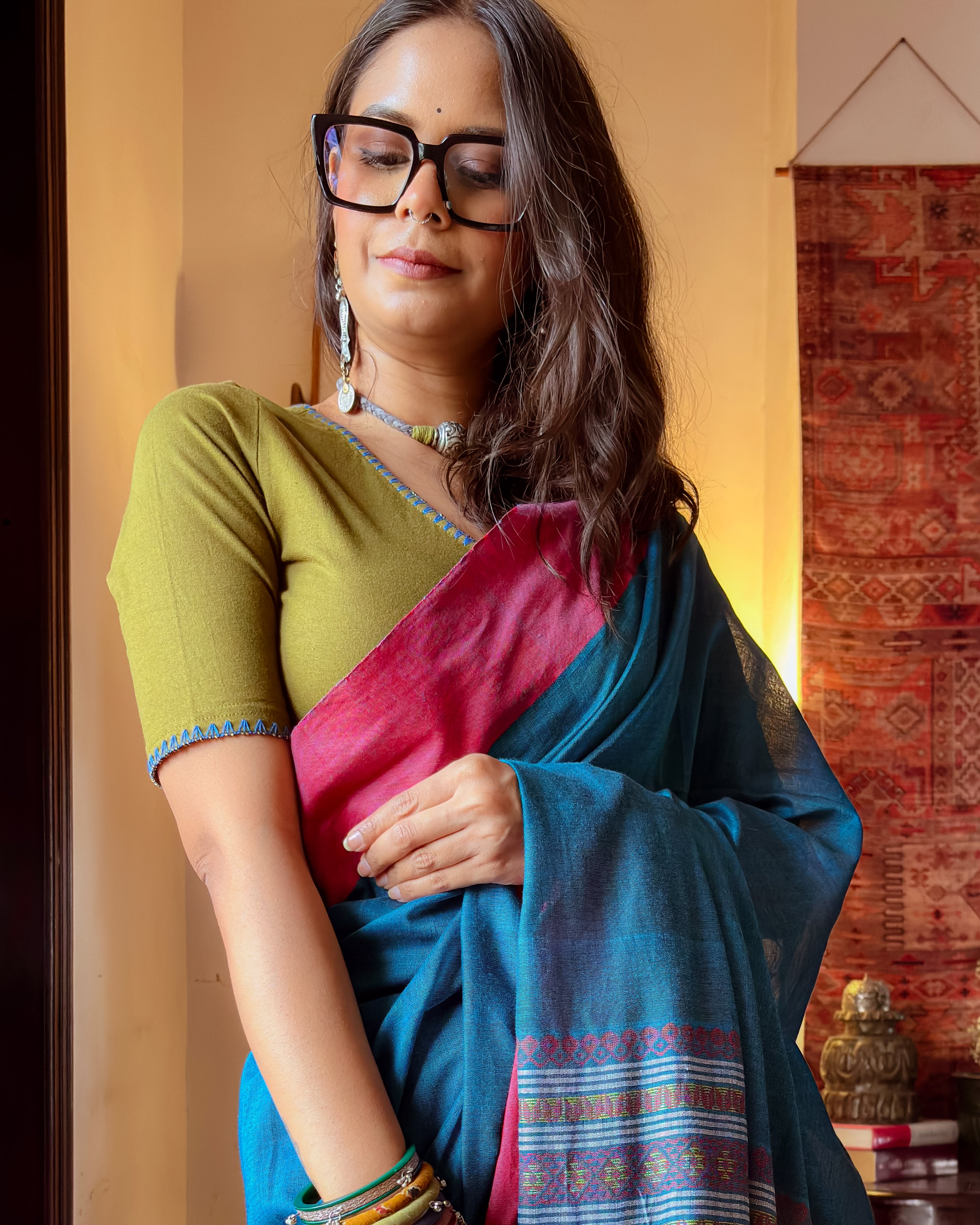 Mehndi Green Hand Embroidered Stretchable Blouse/Crop Top