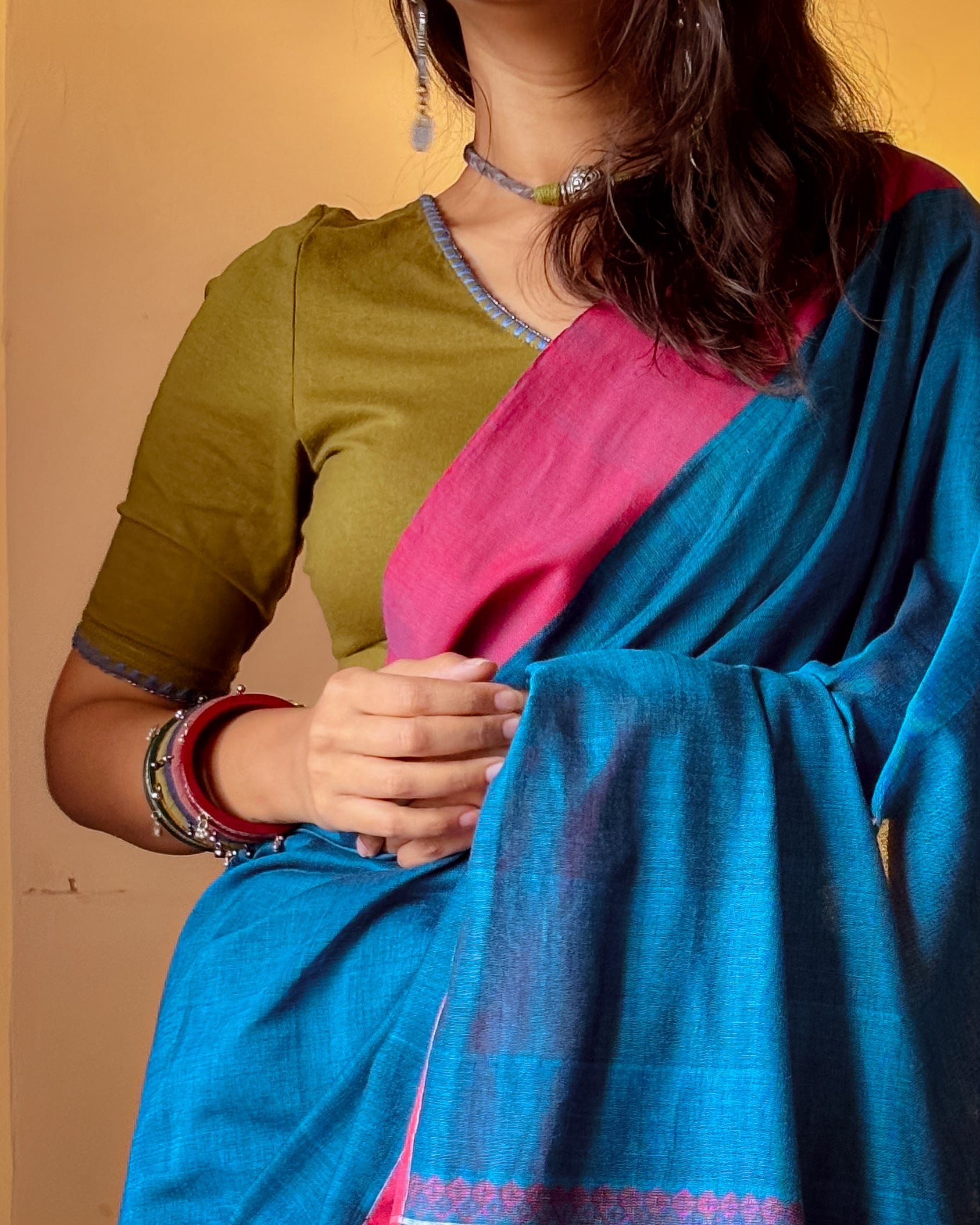 Mehndi Green Hand Embroidered Stretchable Blouse/Crop Top