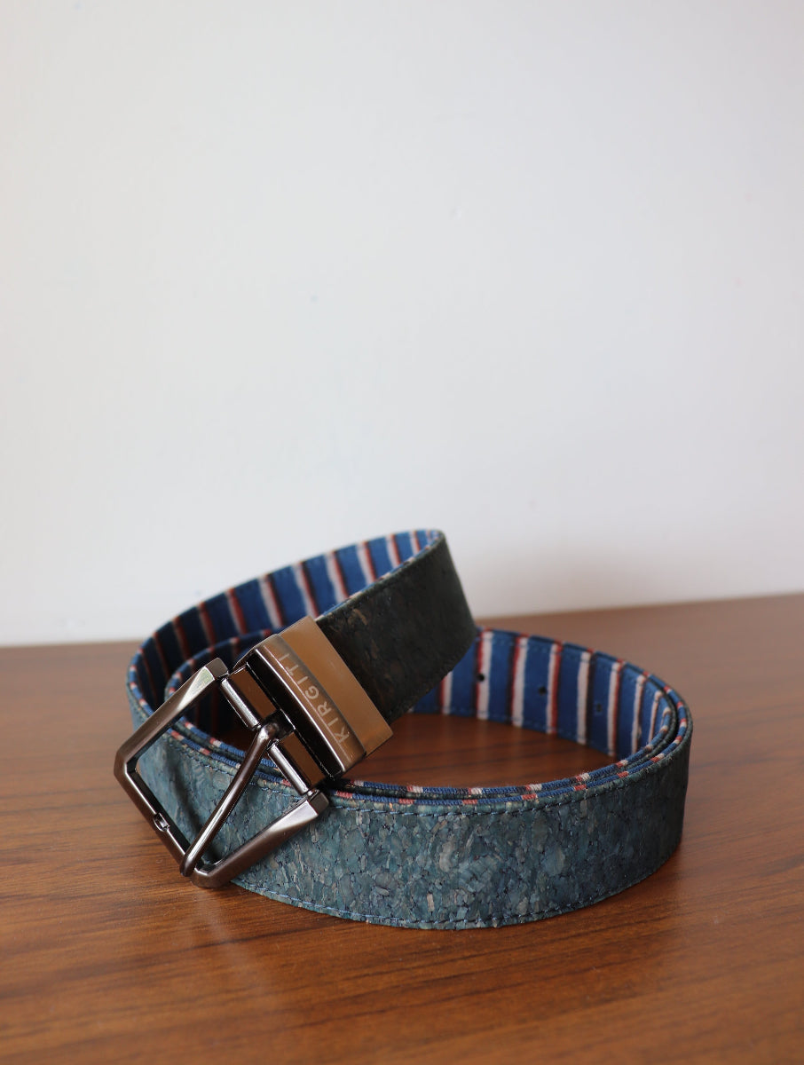 Indigo Rust Dabu Printed and Vegan Leather Cork Reversible Belt