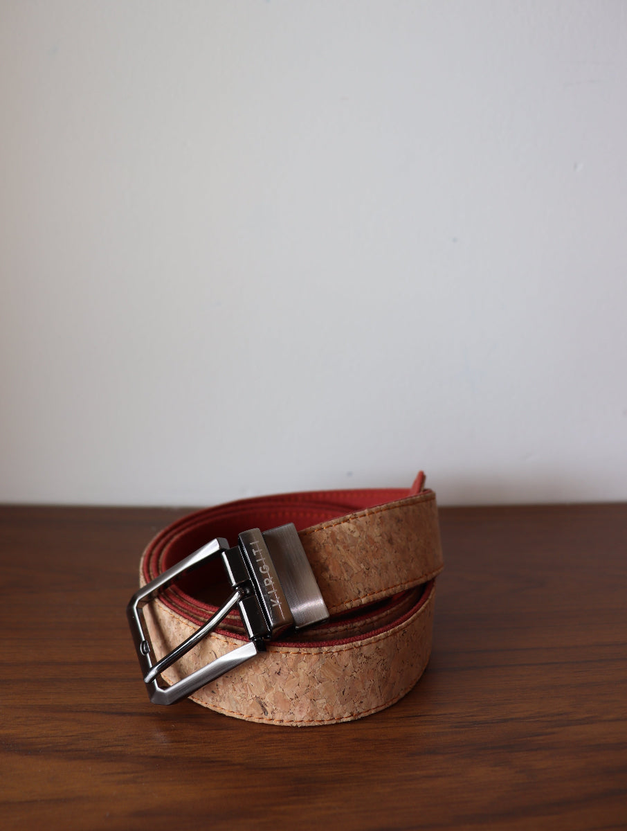 Rustic Orange and Vegan Leather Cork Reversible Belt