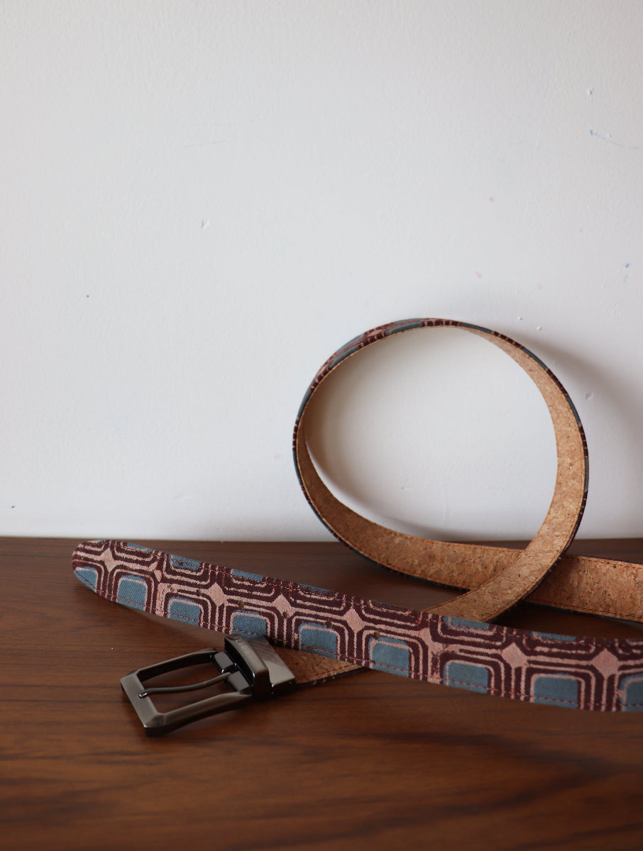 Wine Box Dabu Printed and Vegan Leather Cork Reversible Belt