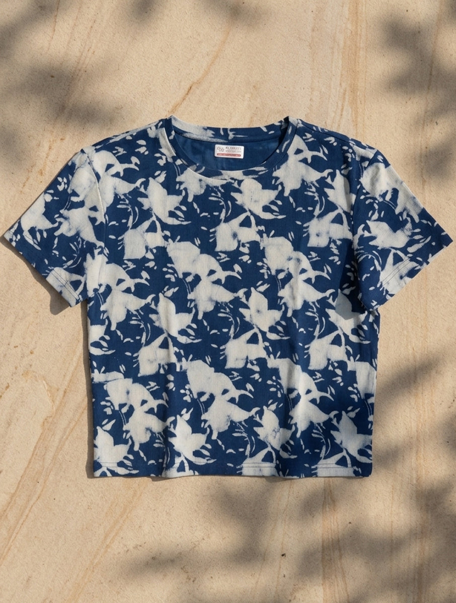 Indigo Splash Dabu Printed Crop Top T-Shirt
