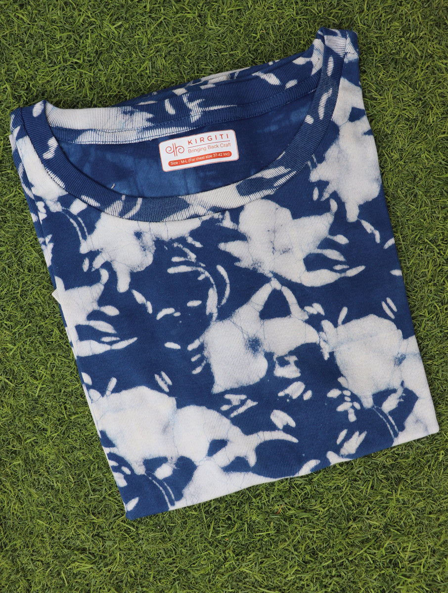 Indigo Splash Dabu Printed Crop Top T-Shirt