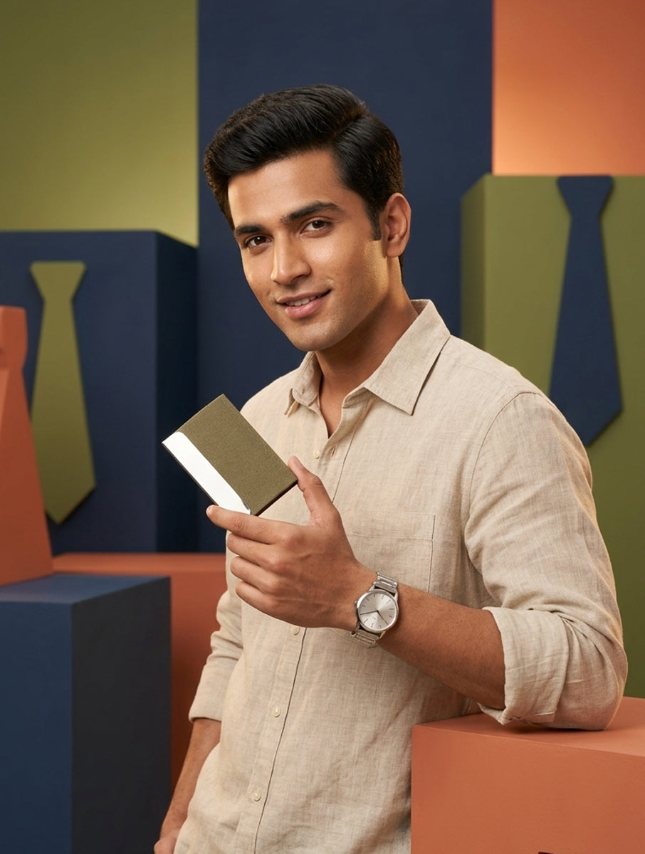 Khaki Dabu Printed Metal Card holder