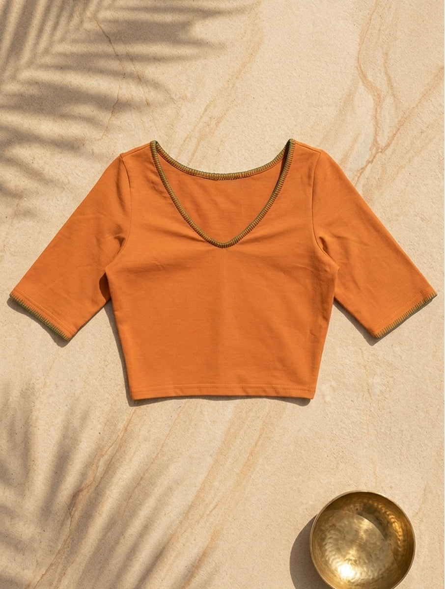 Mustard Hand Embroidered Stretchable Blouse/Crop Top