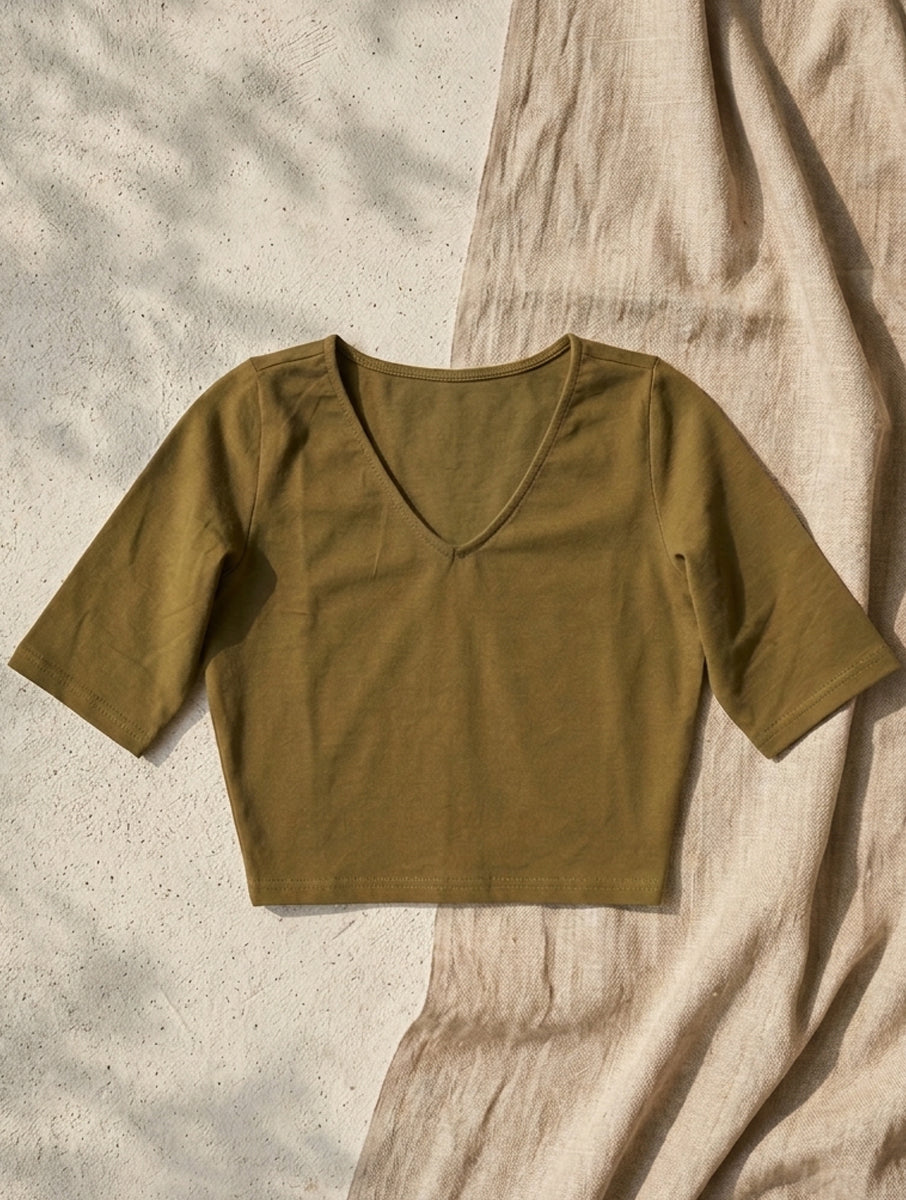 Mehndi Green Solid Stretchable Blouse/Crop Top