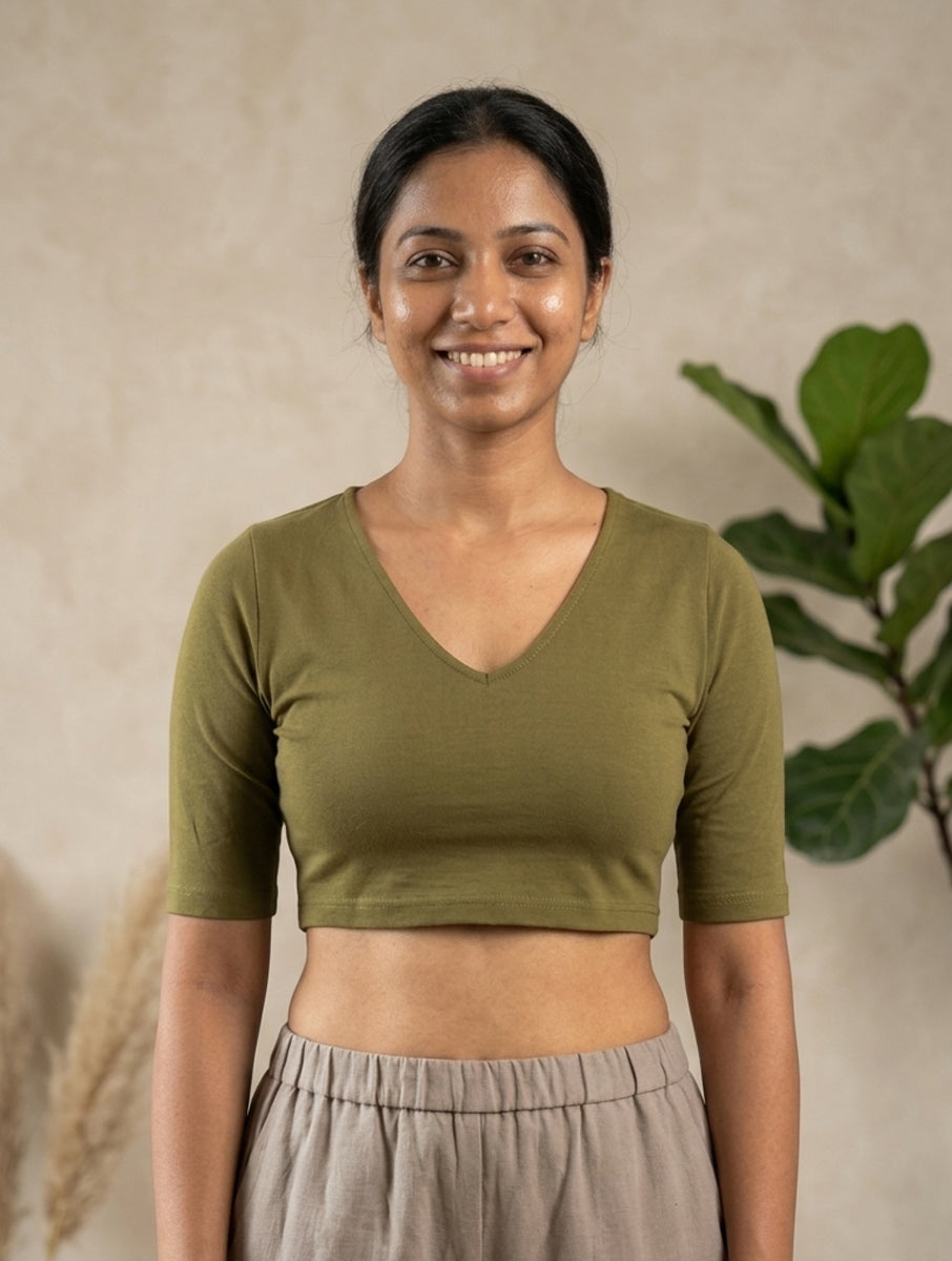 Mehandi Green Solid Stretchable Blouse/Crop Top