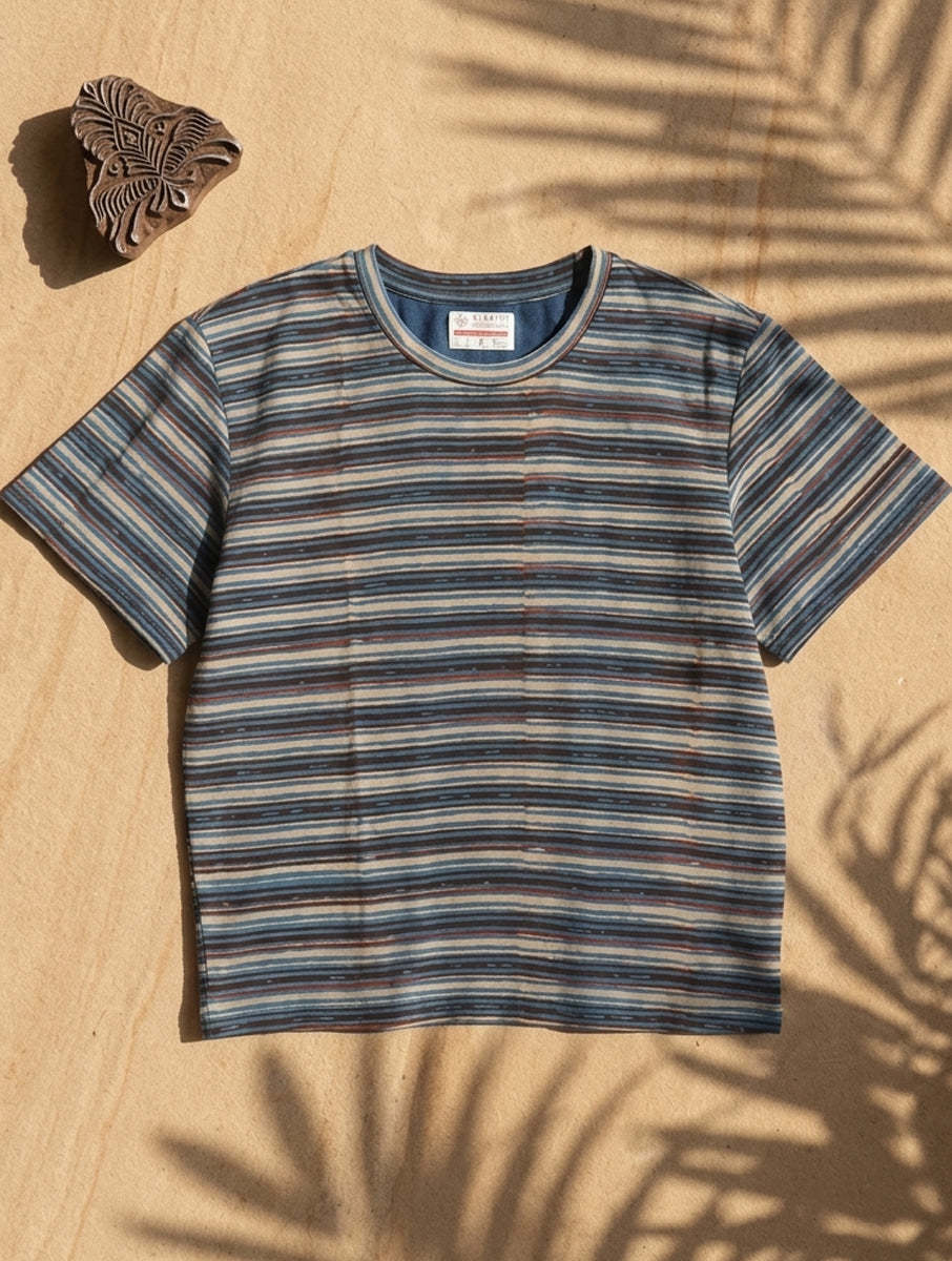 Multi Striped Dabu Printed Crop Top T-Shirt