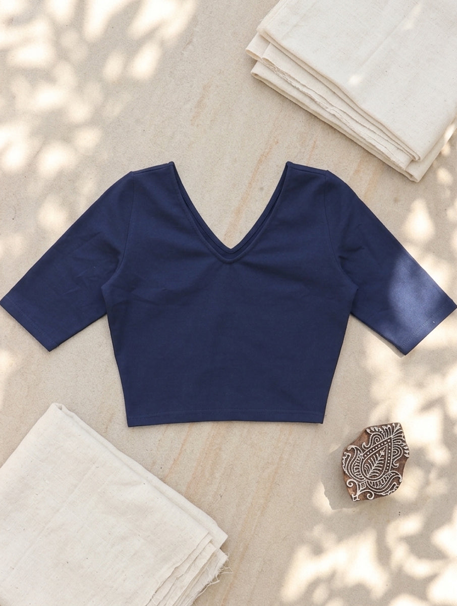 Navy Blue Solid Stretchable Blouse/Crop Top