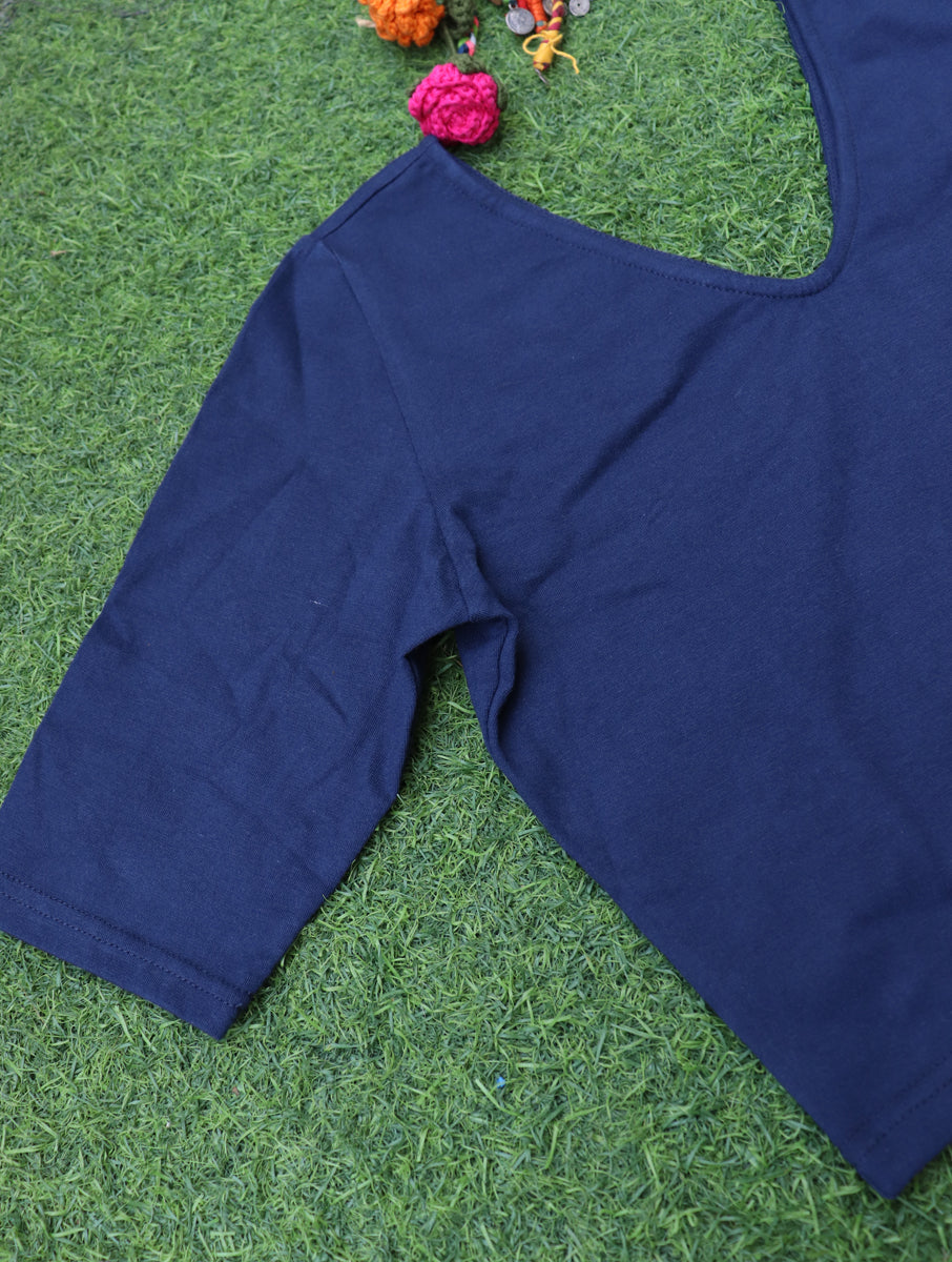 Navy Blue Solid Stretchable Blouse/Crop Top
