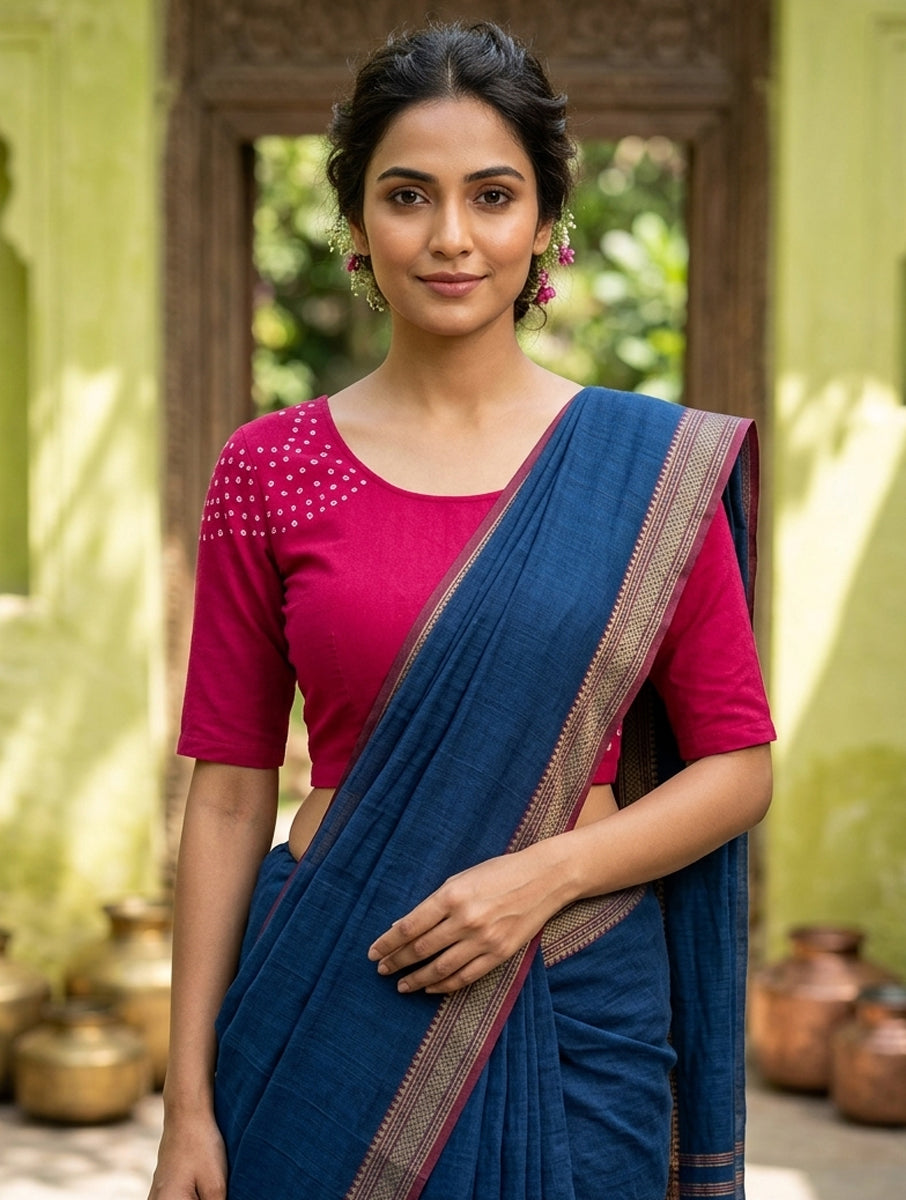Pink Shoulder Bandhej Stretchable Blouse/Crop Top