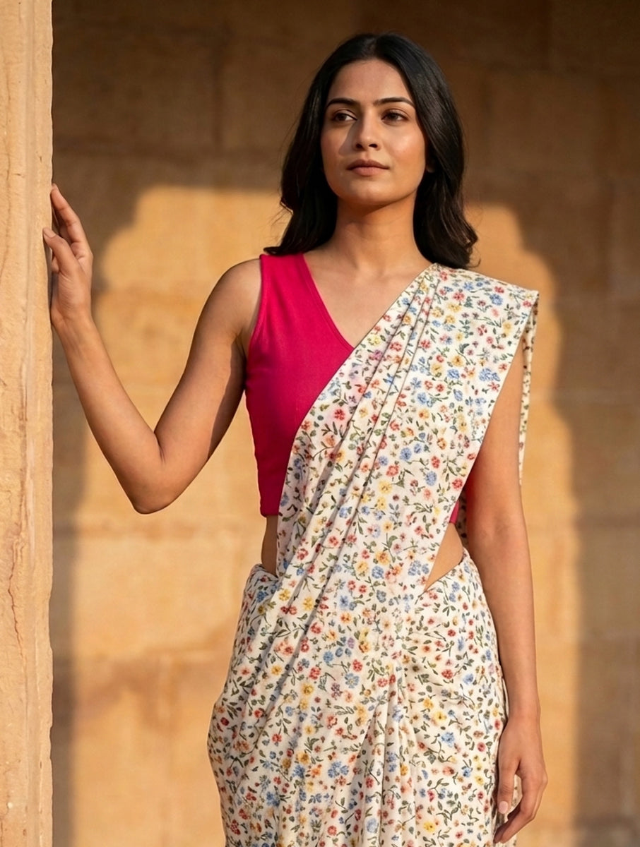 Pink Solid Stretchable Blouse/Crop Top