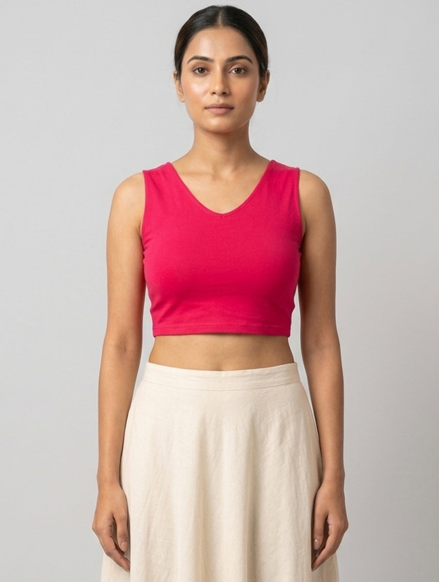 Pink Solid Stretchable Blouse/Crop Top