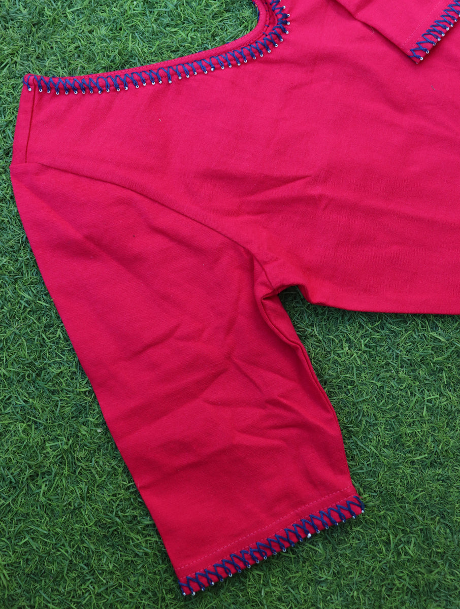 Beaded Vine Edge Stitch Pink Hand Embroidered Stretchable Blouse/Crop Top