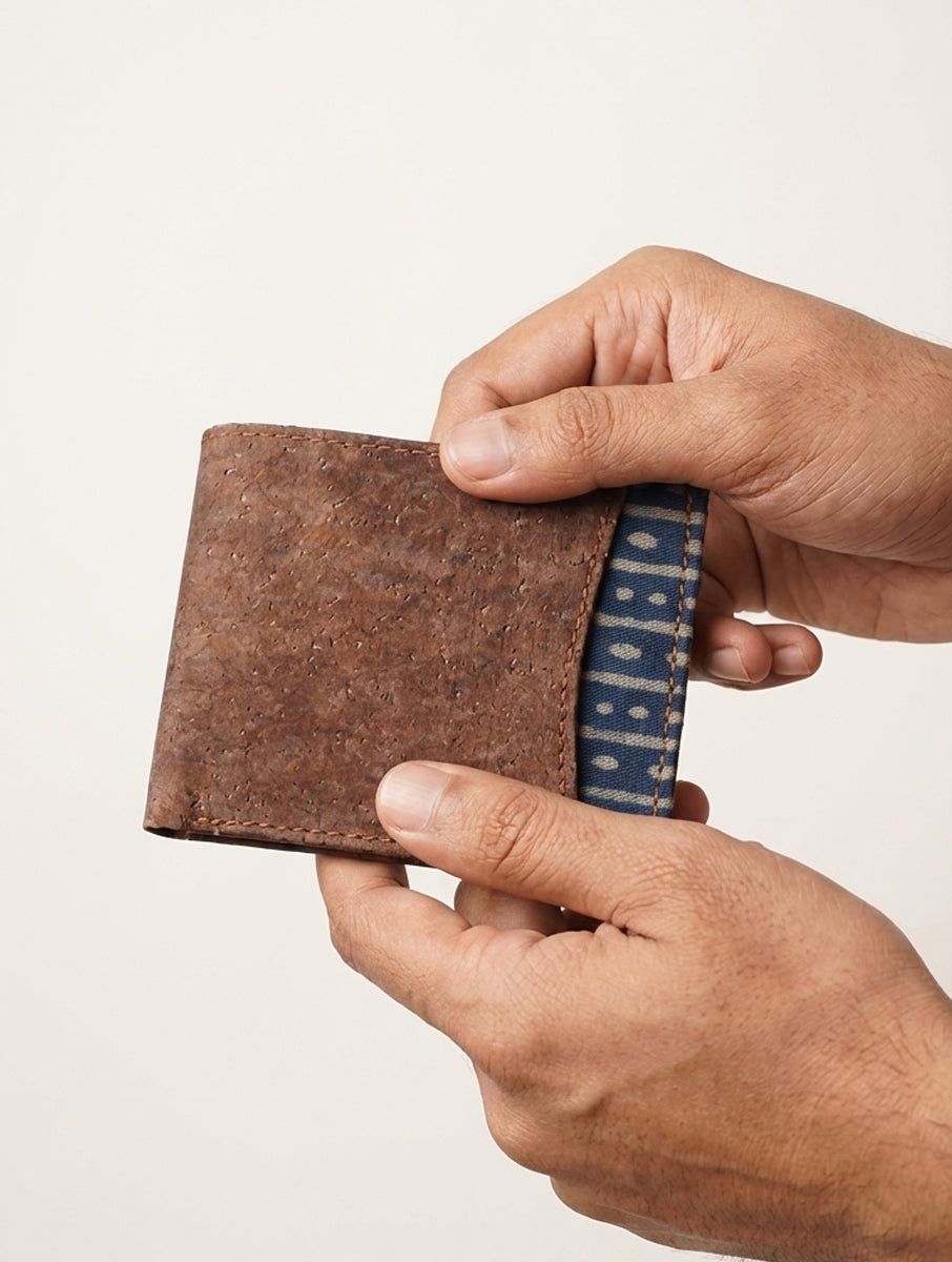 Rust Dabu Printed and Vegan Leather Cork Wallet