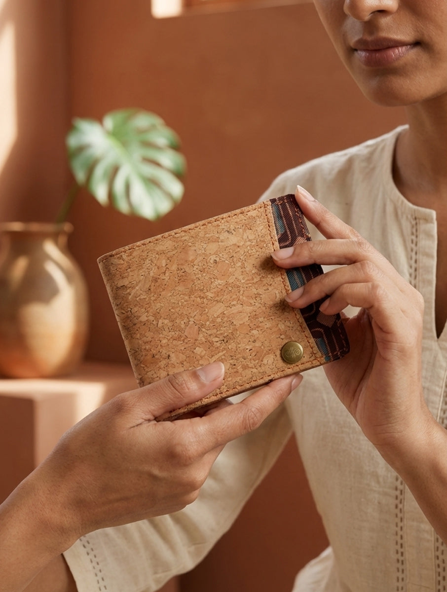 Wine Dabu Printed & Vegan Leather Cork Wallet