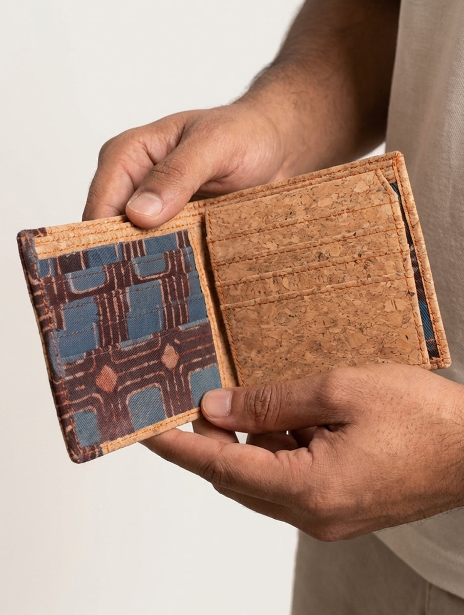 Wine Dabu Printed & Vegan Leather Cork Wallet
