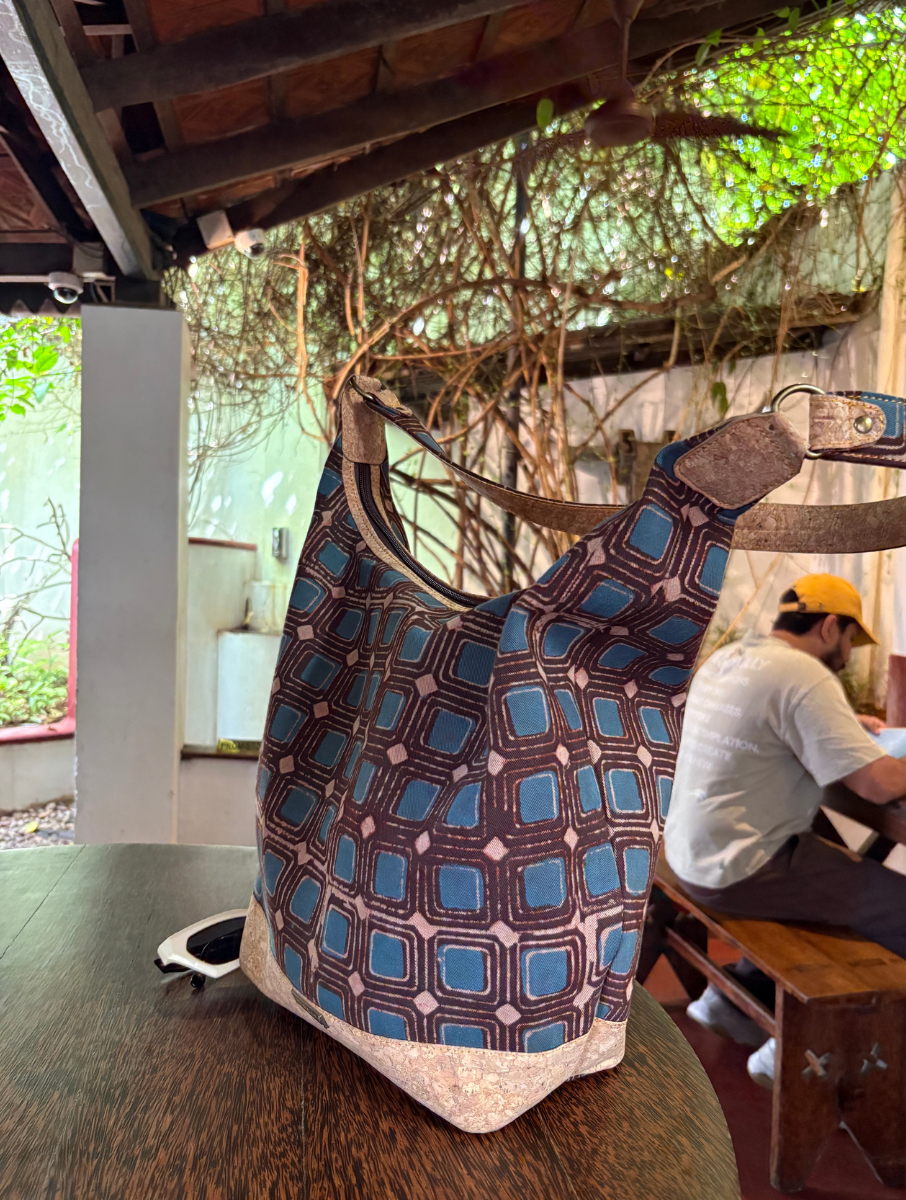 Wine Multi Box Dabu Printed And Vegan Leather Cork Basket Tote Bag