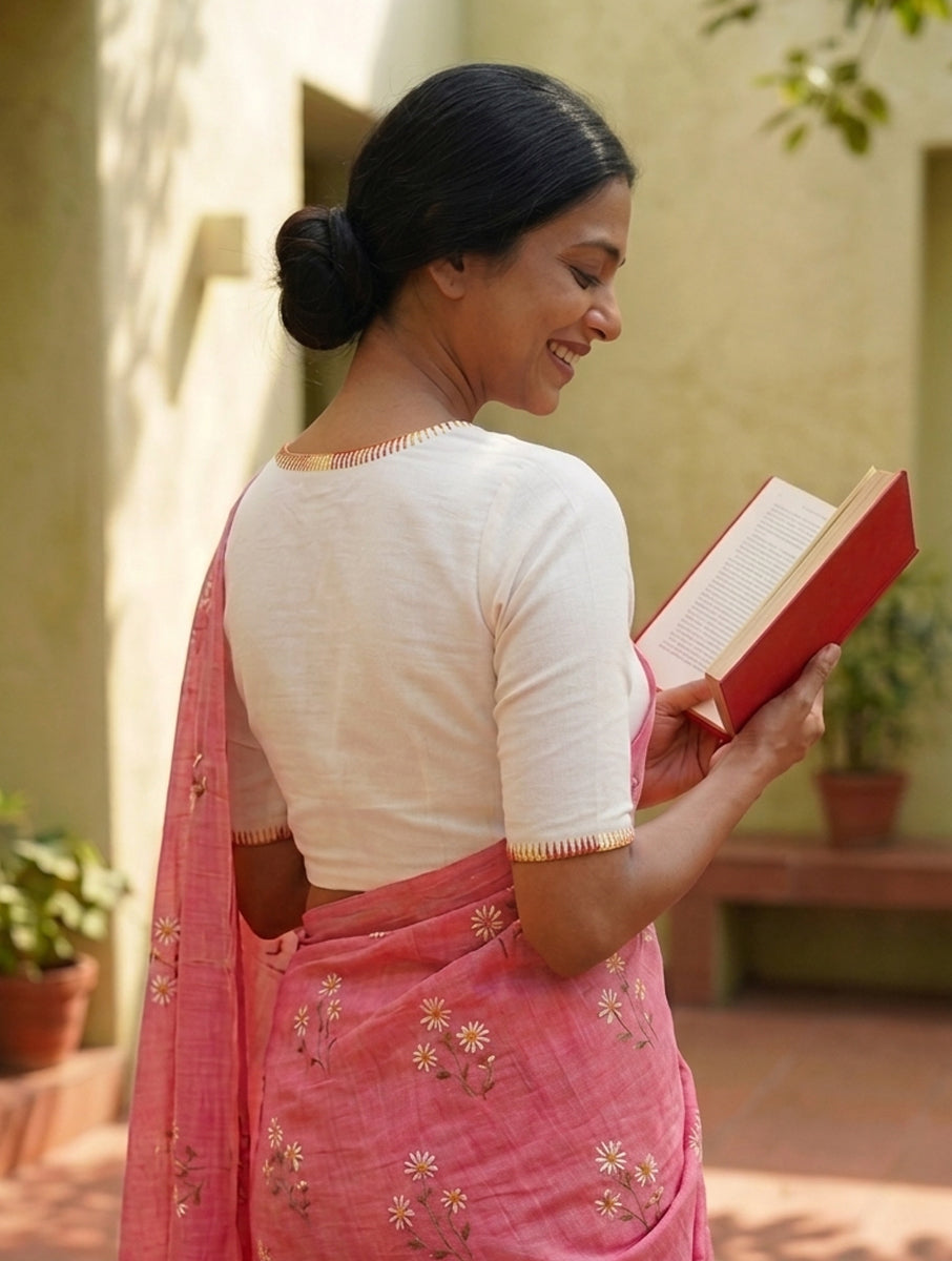 White Hand Embroidered Stretchable Blouse/Crop Top