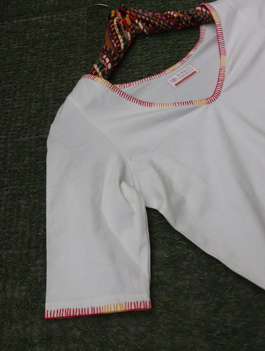 White Hand Embroidered Stretchable Blouse/Crop Top